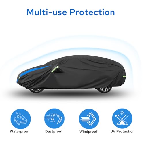 Avecrew Car Cover for Tesla Model 3 2017-2026, Custom Fit Full Exterior Cover with Charging Port and Breathable Ventilation Mesh, Waterproof All Weather Outdoor Rain Snow Sun Protection Cover - size: Fit Tesla Model 3