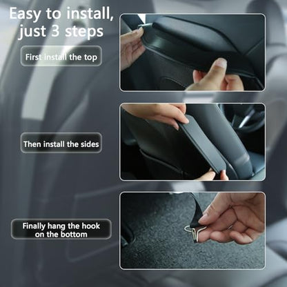 TOPABYTE Seat Back Kick Protector for Tesla Model Y Model 3 Model S Model X Leather Backseat Mats for Kids Wear-Resistant Back Seat Cover with Extra Organizer Pocket 2 PCS -Carbon Fiber