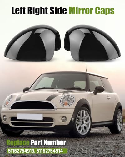 Left Right Side Mirror Caps Rearview Mirror Cover Cap Glossy Black Pair Fit for Mini R55 R56 R57 R58 R59 R60 R61 2007-2016 Manual Folding Mirrors Only Replace 51162754913, 51162754914 - size: Glossy Black