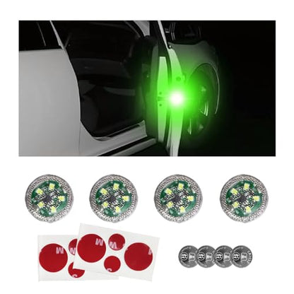 Dickno 4 PCS Wireless Car Door LED Warning Lights, 5 LED Roadside Auto Flashing Safety Signal for Anti Rear End Collision, Universal Strobe Light for Car SUV Truck (Green) - color: Green