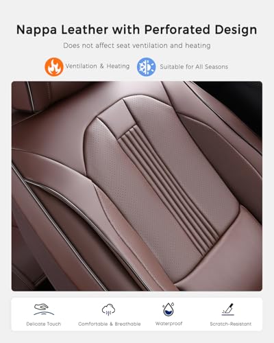 Huidasource Brown Back Seat Cover, Nappa Leather Rear Seat Cover with Ventilation Holes, Velcro Adjustable, Compatible with Seat Belts, Child Safety Seats, Fit for Most Cars SUV Truck, Brown - color: R# Brown, size: Back Seat Cover