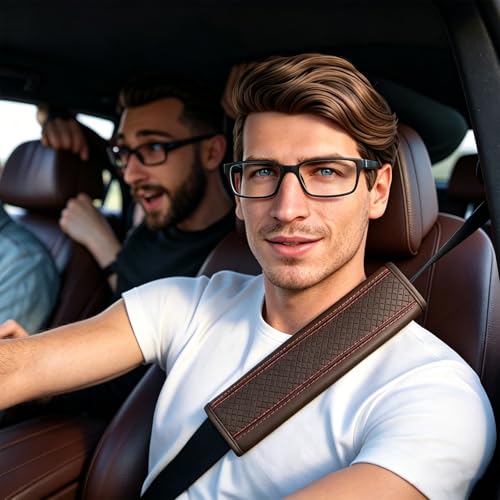 Seat Belt Pads Leather Seat Belt Covers More Comfort Driving Cushion Helps Protect Your Neck and Shoulders Suit for Car, Truck, SUV, Airplane,Camera Backpack Straps-2Pcs - color: Red