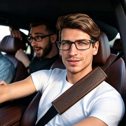 Seat Belt Pads Leather Seat Belt Covers More Comfort Driving Cushion Helps Protect Your Neck and Shoulders Suit for Car, Truck, SUV, Airplane,Camera Backpack Straps-2Pcs - color: Red
