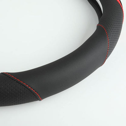 Car Steering Wheel Cover, Leather Steering Wheel Cover Red Universal 14.5-15 Inch Microfiber Leather Anti-Slip Breathable Auto Steering Wheel Covers for Men Women (Black&Red) - color: Red