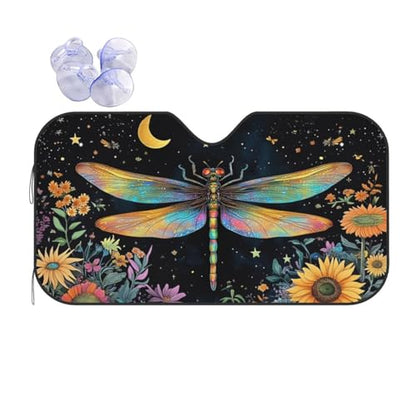 Floral Dragonfly Car Sun Shade Windshield Sunshade Foldable Front Window Shield Cover for Truck SUV - color: Blue9