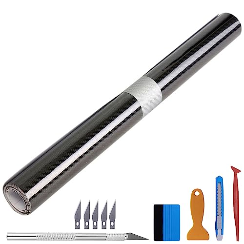 LZLRUN Free Tool Kit 5D High Gloss Carbon Fiber Vinyl Tap for Black Out Chrome Delete Window Trim Door Trim (4Feet x 10Feet) - color: 5d High Gloss Carbon Fiber, size: 4Feet x 10Feet