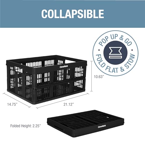 CleverMade Collapsible Utility Crates, Obsidian, 3 Pack, 45L/11 Gal, 66 lbs Capacity, Stackable Containers, Heavy Duty, Space-Saving Baskets,Polypropylene (PP) - color: Obsidian, size: 45l - 3 Pack