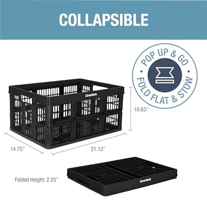 CleverMade Collapsible Utility Crates, Obsidian, 3 Pack, 45L/11 Gal, 66 lbs Capacity, Stackable Containers, Heavy Duty, Space-Saving Baskets,Polypropylene (PP) - color: Obsidian, size: 45l - 3 Pack