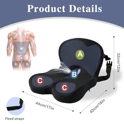 Ergonomic Seat Cushion with Adjustable Strap, Memory Foam Office Chair Seat Cushion with L-Shaped Design, Car Seat Cushion Fits for Truck Driver Semi Truck, Gaming Chair, Desk, Black - color: Black