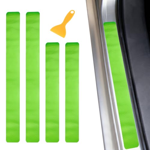 PATIKIL 400/600mm Car Door Sill Plate Protectors, 4Pcs Carbon Fiber Door Edge Step Dust Shield Cover Universal Vehicle Scratch Protection with Scrapers for Cars Trucks RV SUV, Green - color: Green