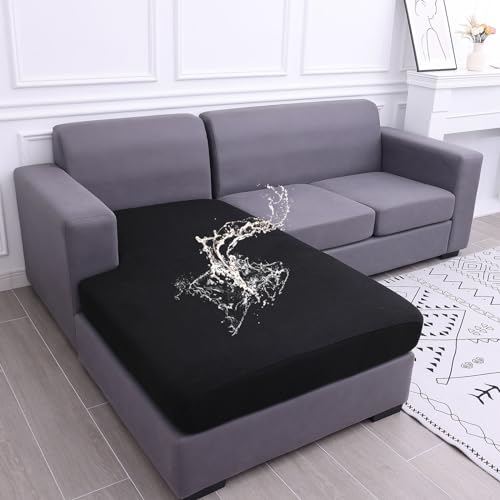 hyha Waterproof Sectional Couch Covers, Non Slip Sofa Couch Cushion Covers L Shape, Thick Stretch Jacquard Fabric, Washable Sofa Slipcovers with Elastic Bottom (1 Piece for Chaise, Black) - color: Black, size: Chaise