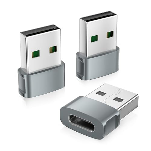 Basesailor USB to USB C Adapter 3Pack,Type C Female to A Male Car Charger USBC Car Converter for iPhone Air 17 17e 16 16e 15 14 Pro Max,iWatch 11 10,iPad 9 Mini 7,Samsung Galaxy S26 A56,Z Fold Flip 6 - color: Gray