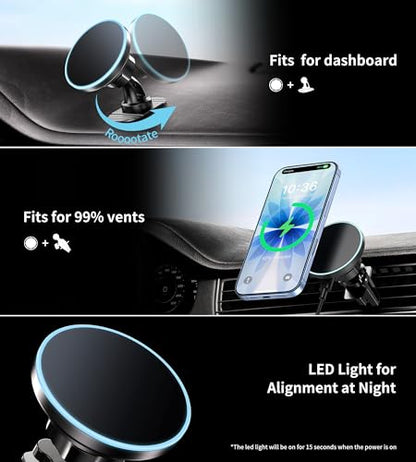 BHHB for Magsafe Car Mount Charger, [2026 Upgrade] 15W 2in1 Magnetic Wireless Car Charger, fits for Magsafe Car Charger, Vent/Dashboard Phone Holder for iPhone 17 16 15 14 13 12 Series(Cyan) - color: Cyan