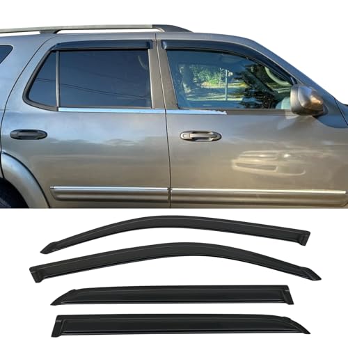 Window Visor Compatible with 2001-2007 Toyota Sequoia, Slim Style Acrylic Smoke Tinted 4PCS Sun Rain Shade Guard Wind Vent Air Deflector by IKON MOTORSPORTS, 2002 2003 2004 2005 2006