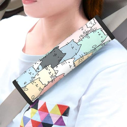 Seat Belt Cover Pad Cute Cartoon Cats Pattern Soft Safety Car Automotive Seat Belt Pads Cushion Shoulder Strap Covers for Cars or Bags, 2 Pcs - color: Cute Cartoon Cats Pattern