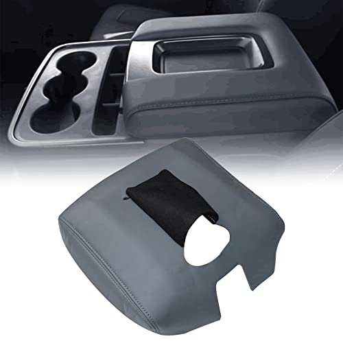 SecosAutoparts Dark Gray Center Console Lid Armrest Cover Leather Replacement Compatible with Chevy Silverado 2014-2018 Compatible with GMC Sierra 2014 2015 2016 2017 2018 Only Leather Part - color: Dark Gray Leather & Gray Stitch