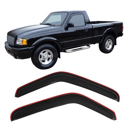 Window Visor Compatible with 1993-2011 Ford Ranger Mazda, in Channel Style Dark Smoke Tint Acrylic Shade Rain Sun Guard Wind Vent Air Deflector by IKON MOTORSPORTS, 1994 1995 1996 1997 1998 1999