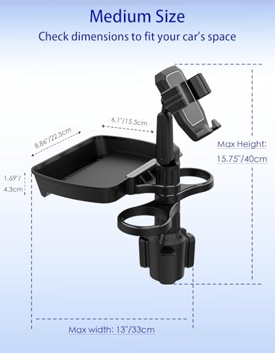 Car Cup Holder Tray - 4 in 1 Adjustable Car Cup Holder Expander with Food Tray Table and Phone Mount 360° Swivel for All Purpose, Automotive Essentials for Driver and Front Passenger