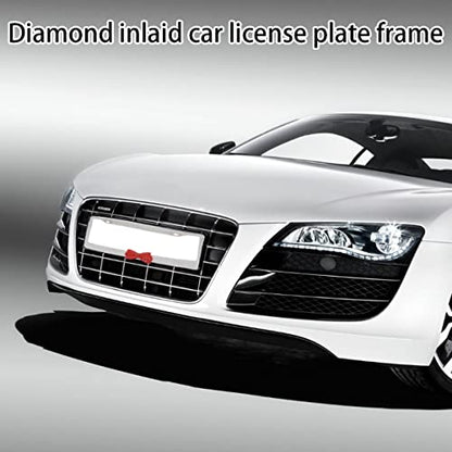 AUCELI Bling License Plate Frame, 2 Pack Stainless Steel Crystal Bow Car Plate Covers, US Vehicle License Bracket Holder with Rhinestone Mounting Bolts, Sparkly Car Accessories for Women (White/Red) - color: White/Red