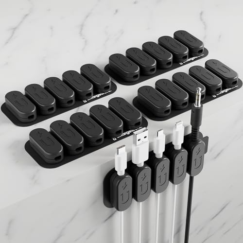 CHARGEWORX Magnetic Cable Clips 20-Pack – Adhesive Cord Organizer for Desk, Wall, Nightstand & Car – Magnetic Cable Holder for USB-C, Lightning, HDMI & Charging Cables – Cable Management Clips - color: 4-PK Black