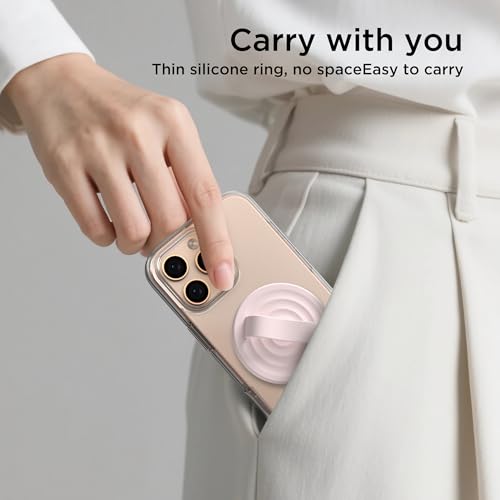 Magnetic Phone Grip Ring Holder, Liquid Silicone Magnet Cell Phone Grip Finger Loop, Compatible with Magsafe, Back of Phone for iPhone 17/16/15/14/13/12 Series, Lovely Pink - color: Lovely Pink