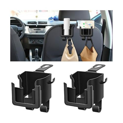 Car Headrest Cup Holder for Back Seat, 2PCS 3 in1 Multifunctional Vehicle Backseat Phone Organizer, Large Capacity Auto Handbag Storage Hook Hanger, Universal for SUV RV Truck