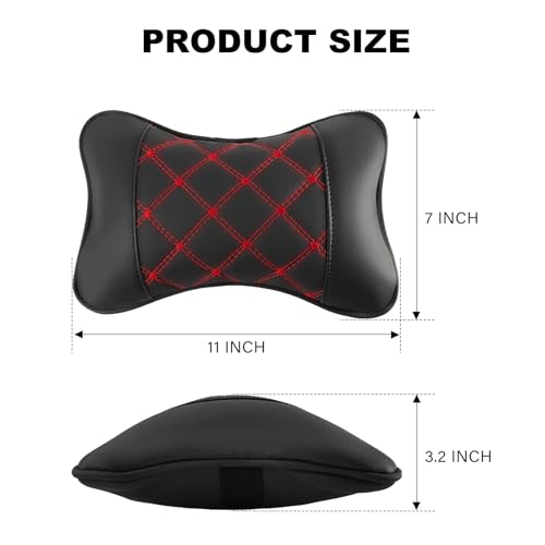 2 Pack Car Neck Pillow PU Leather Automotive Headrest Pillow for Car Support Neck Pain Relief Universal Car Pillow (Red Black) - color: Red Black