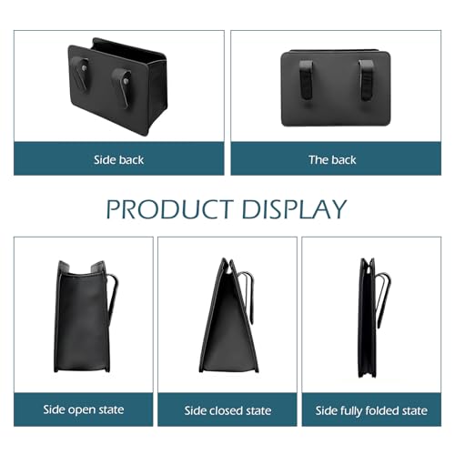 Car Trash Can, Leather Vehicle Trash Bin with 1 Roll Trash Bag, Mini Foldable Seat Back Hanging Storage Bag Container, Waterproof Car Door Storage Box, Universal for Most Cars (Black)