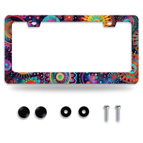 Fantasy Colorful Mandala License Plate Frame Boho Flowers License Plate Holder Funny Personalise Car Stainless Stee Decorative Parts for Standard Us Canada Vehicles 12x6 Inch for Women Men - color: Fantasy Colorful Flowers