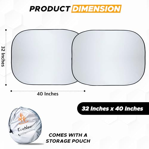 EcoNour Windshield Sun Shade for Semi Truck Size (40" L x 32" D), Front Window Reflective Sunshade for Large Vehicles, 240T Polyester Silver Coated Heat and UV Block Protection - size: Semi-truck