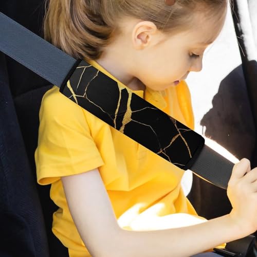Fashion Car Seat Belt Covers Soft Cushion Pad Car Shoulder Strap Harness Pad Black Marble Gold Texture - color: Color346