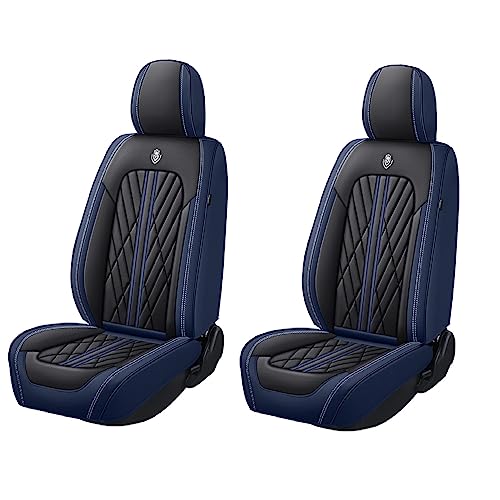 Universal Fit Waterproof Breathable Nappa Leather Automotive Vehicle Car Seat Covers Set Cushion Protector for Sedan SUV - color: Black Blue, size: Front 2 Seats