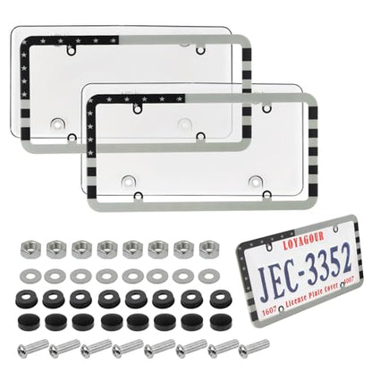 2Pack License Plate Cover and Frames,Clear Front and Rear License Plate Holder Shield,Unbreakable Car Licence Plate Frame Protector fits Any US Plates (Black American Flag Frame) - color: Black American Flag Frame with Clear Cover