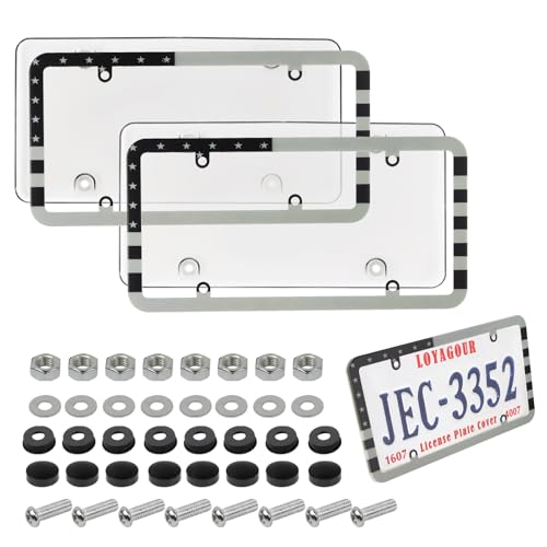 2Pack License Plate Cover and Frames,Clear Front and Rear License Plate Holder Shield,Unbreakable Car Licence Plate Frame Protector fits Any US Plates (Black American Flag Frame) - color: Black American Flag Frame with Clear Cover