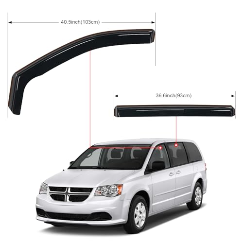 Nilight in Channel Rain Guards for Grand Caravan 2008-2023, Chrysler Town Country 2008 2009 2010 2011 2012 2013 2014 2015 2016, Volkswagen Routan 2009-2012 Window Deflectors, Vent Window Visors-4PCS - size: Grand Caravan 2008-2023