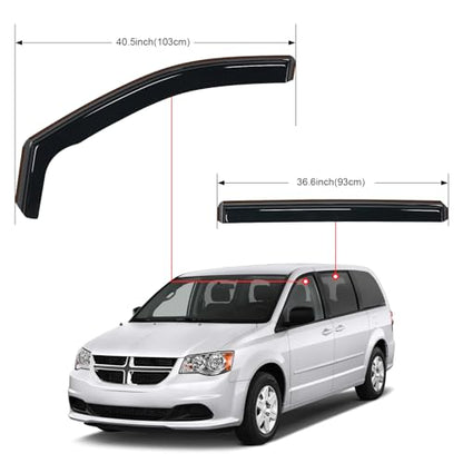 Nilight in Channel Rain Guards for Grand Caravan 2008-2023, Chrysler Town Country 2008 2009 2010 2011 2012 2013 2014 2015 2016, Volkswagen Routan 2009-2012 Window Deflectors, Vent Window Visors-4PCS - size: Grand Caravan 2008-2023