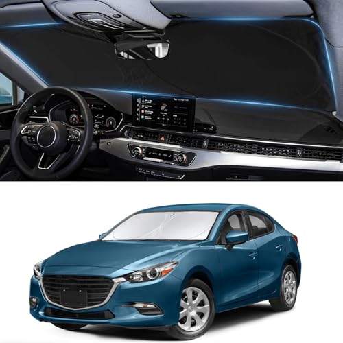 Custom Fit Mazda 3 Windshield Sunshade for Mazda 3 Accessories 2019-2024 2025 2026 Hatchback/Sedan Accessories Front Window Shades Cover for Windshield Sun Visor Protector Keep Car Cooler - size: Fit Mazda 3 19-26