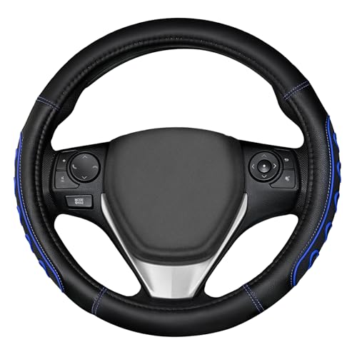Ventilated Heart-Shaped Steering Wheel Cover with Anti-Slip Leather Grip. Compatible with Ford, Toyota, Honda, Nissan, and Chevrolet Vehicles for 14.5-15.2 inch Round Steering Wheels. - color: Love Blue