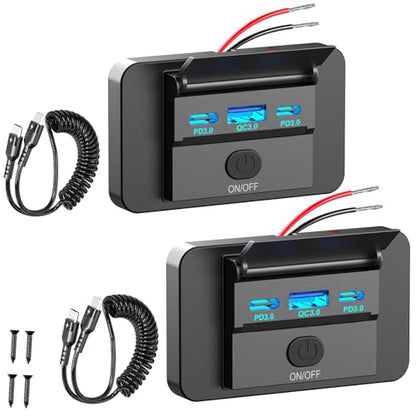 2 Pack 90W 12 Volt USB Outlet Panel Wall Mount Ouffun Dual 36W PD & QC3.0 18W Car USB Port Charger Socket with Dual 65W USB C Cable for Car Bus RV Truck