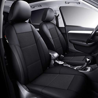 P&J AUTO Leather and Mesh Car Seat Cover Front Pair Universal Fit for Cars Trucks Vans & SUVs Airbag Compatible (Black) - color: BK BK