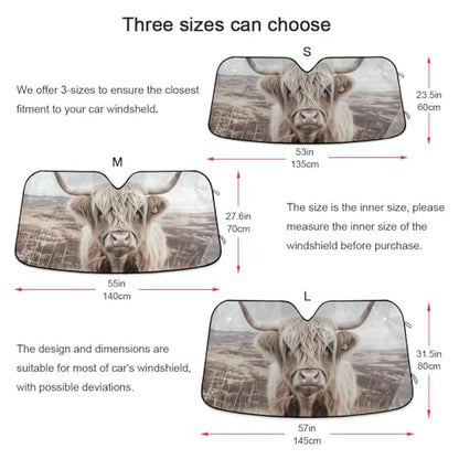Windshield Sun Shade Highland Cattle Cow Mountain Front Window Block UV Shades Visor Reflective Retractable for Car SUV Trucks - color: F008
