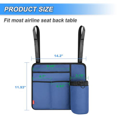 Airplane Seat Back Organizer & Storage, Airplane Tray Table Cover for Personal Items, Airline Seat Hanging Pockets Media Pouch,Reusable Travel Essentials,Fits Tablets,Cell Phone,Water Bottle (Blue) - color: Blue
