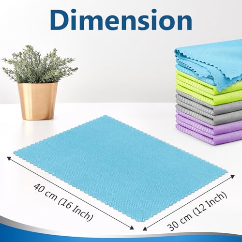 Microfiber Cleaning Cloth Glass Window Stainless Steel Mirror Polishling Rags Eyeglass Windshield Household Nano Sparkle Cloth Lint Free Cloth Cleaning Supplies Shiny Wipes, Pack of 8, 16" x 12" - color: Colorful-4 Color, Pack of 8