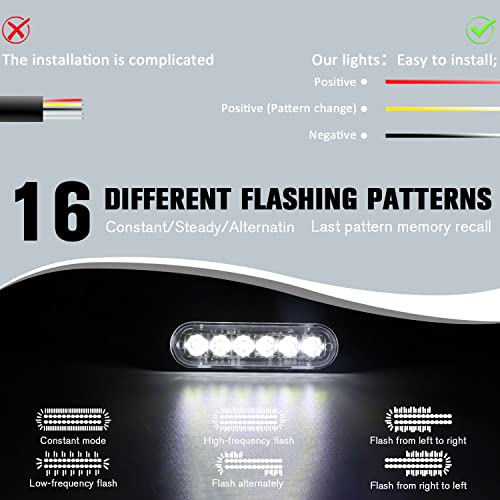 DIBMS LED Emergency Strobe Lights Bar 8x White 6 LED Strobe Warning Emergency Flashing Light Caution Construction Hazard Light Bar For Car Truck Van Off Road Vehicle ATV SUV Surface Mount - color: White