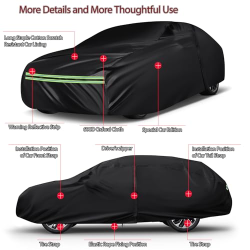 16-Layer 600D Heavy Duty Universal Full Car Cover for Outdoor & Indoor Use - All Weather Sun UV Rain Snow Dust Proof, Waterproof Scratch Resistant, Fits Sedan Body Length 205"-216"/17-18 ft - size: Sedan-550