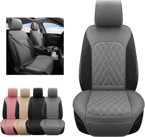 Sanwom Front Car Seat Covers - Leather Seat Covers with Storage Pocket and Two Belt Pads, Anti-Slip Waterproof Universal Seat Covers for Cars Fit Cars Trucks SUV(Grey,2 Pack) - color: Grey