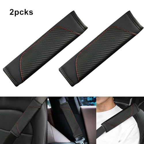 2PCS Car Seat Belt Cover pad, Carbon Fiber Safety Seatbelt Shoulder Strap Covers, Breathable Leather Soft Harness Pad Protect Your Neck and Shoulder (2, Black) - color: Style 2-Black