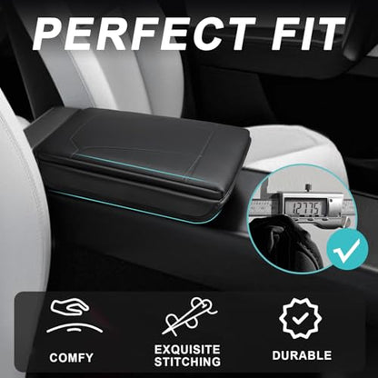 BestEvMod Thickened Center Console Armrest Pad Cover Compatible with Tesla Model Y Juniper 2026 2025 Extra Soft Microfiber Vegan Leather Protector Seat Armrest Cover OEM Style (Black) - color: Black-Thickened, size: Juniper