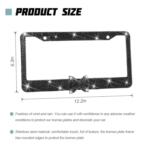 Bling Car License Plate Frame for Women, 2PCS Crystal Rhinestone Stainless Steel Vehicle Plate Holder, Glitter Diamond Sparkly Auto Plate Cover Accessories, Universal Fit (Black/Black Bow) - color: Black/Black Bow
