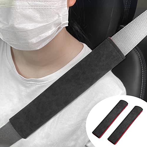 2PCS Suede Universal Car Seat Belt Shoulder Protector Pad,Handbags, Backpacks, Child Straps Protect Your Shoulders and Neck for Adults and Children 30cm/11.8in(Black/Red) - color: Black/Red, size: 11.8in